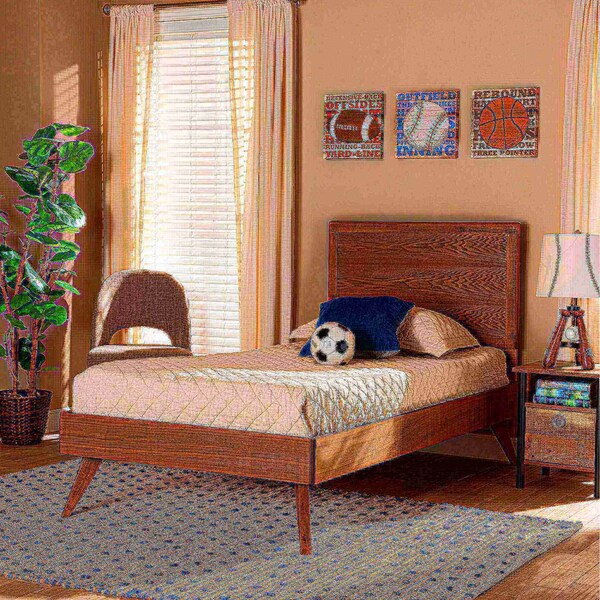 Baxton Studio Jiro Mid-Century Modern Walnut Brown Finished Wood Twin Size Platform Bed - 186-11160-11159-ZORO