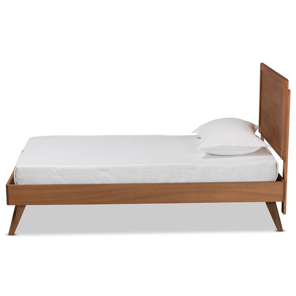 Baxton Studio Jiro Mid-Century Modern Walnut Brown Finished Wood Twin Size Platform Bed - 186-11160-11159-ZORO