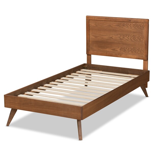 Baxton Studio Jiro Mid-Century Modern Walnut Brown Finished Wood Twin Size Platform Bed - 186-11160-11159-ZORO