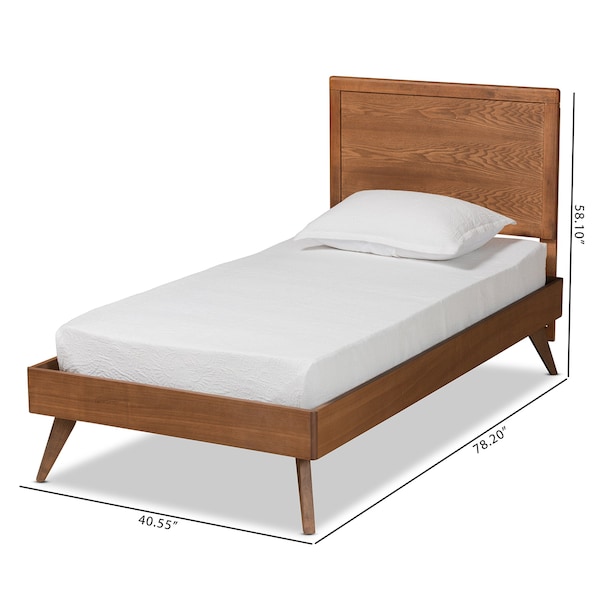 Baxton Studio Jiro Mid-Century Modern Walnut Brown Finished Wood Twin Size Platform Bed - 186-11160-11159-ZORO