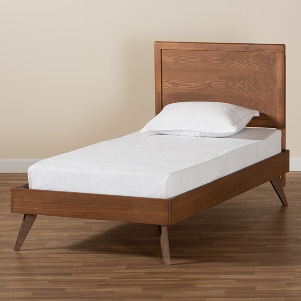 Baxton Studio Jiro Mid-Century Modern Walnut Brown Finished Wood Twin Size Platform Bed - 186-11160-11159-ZORO