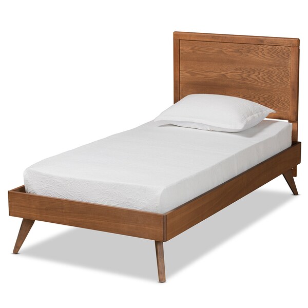 Baxton Studio Jiro Mid-Century Modern Walnut Brown Finished Wood Twin Size Platform Bed - 186-11160-11159-ZORO