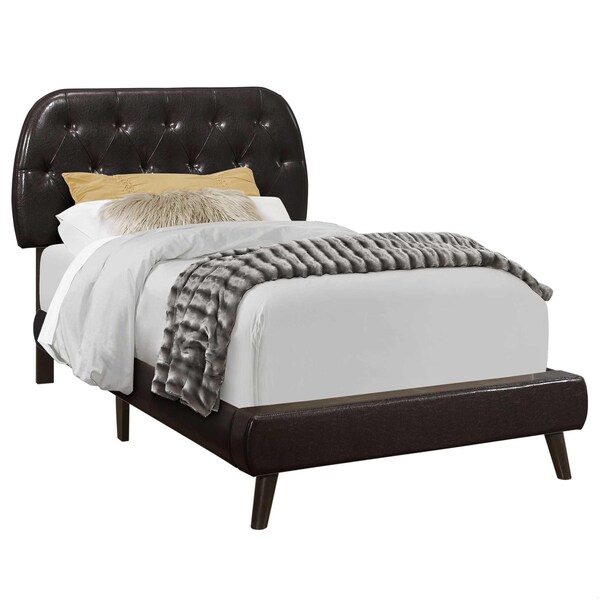 Homeroots 45.25 in. Brown Solid WoodMDFFoam & Linen Twin Sized Bed with Wood Legs - 333328