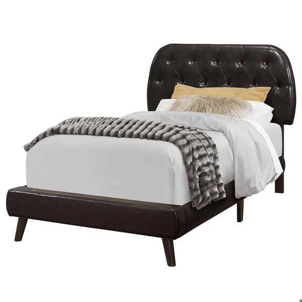 Homeroots 45.25 in. Brown Solid WoodMDFFoam & Linen Twin Sized Bed with Wood Legs - 333328