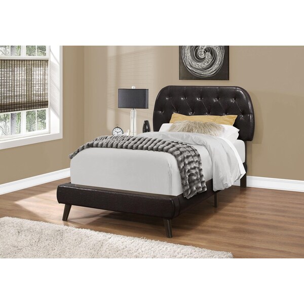 Homeroots 45.25 in. Brown Solid WoodMDFFoam & Linen Twin Sized Bed with Wood Legs - 333328