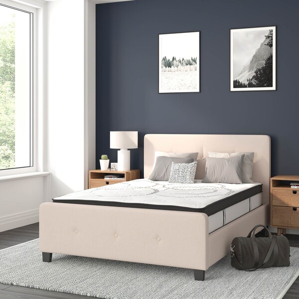 Flash Furniture Full Size Beige Fabric Platform Bed & Mattress - HG-BM10-18-GG