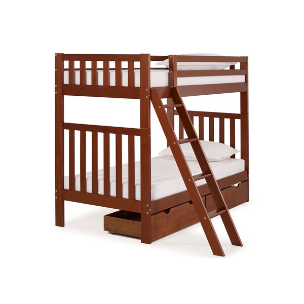 Alaterre Furniture Aurora Twin Over Twin Wood Bunk Bed with Storage Drawers, Chestnut - AJAU0070S