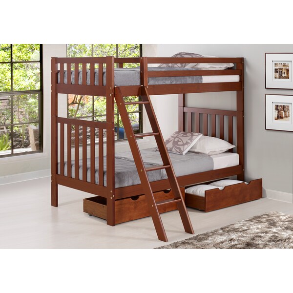 Alaterre Furniture Aurora Twin Over Twin Wood Bunk Bed with Storage Drawers, Chestnut - AJAU0070S