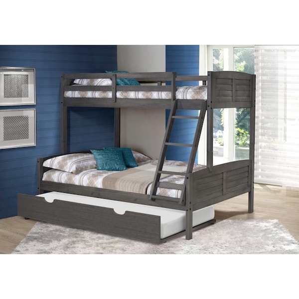 Convenience Concepts PD-2012TFAG-503 Twin Over Full Louver Bunk Bed with Twin Trundle - Antique Grey - HI2484081