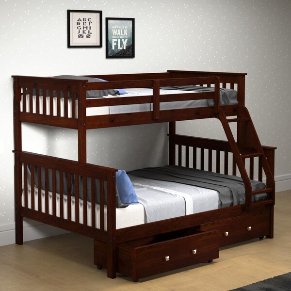 Donco Kids PD-122-3CP-505 Twin Over Full Size Mission Bunk Bed with Storage Drawers - Cappuccino - PD_122_3CP_505