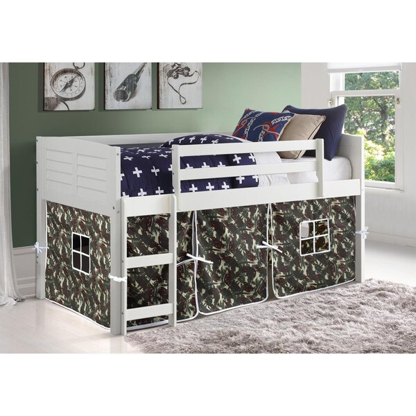Donco Kids Twin Louver Low Tent Loft in White with Camo Tent - PD_795AW_C