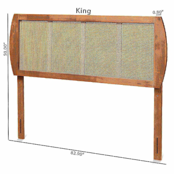 Baxton Studio Harris Mid-Century Modern Ash Walnut Finished Wood and Synthetic Rattan Full Size Headboard - 181-11116-ZORO