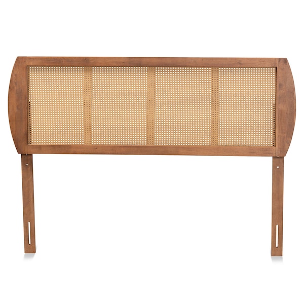 Baxton Studio Harris Mid-Century Modern Ash Walnut Finished Wood and Synthetic Rattan Full Size Headboard - 181-11116-ZORO