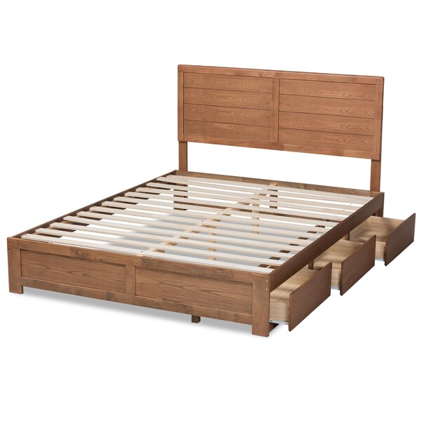 Baxton Studio Lisa Modern Ash Walnut Brown Finished Wood Full Size 3-Drawer Storage Bed - 175-9425-9620-ZORO