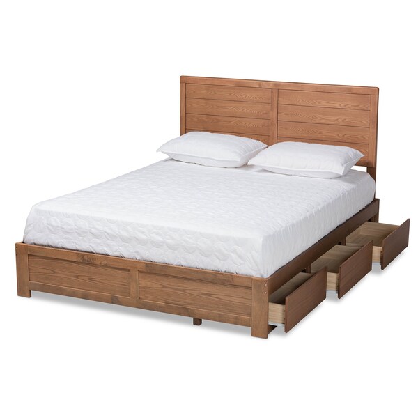 Baxton Studio Lisa Modern Ash Walnut Brown Finished Wood Full Size 3-Drawer Storage Bed - 175-9425-9620-ZORO