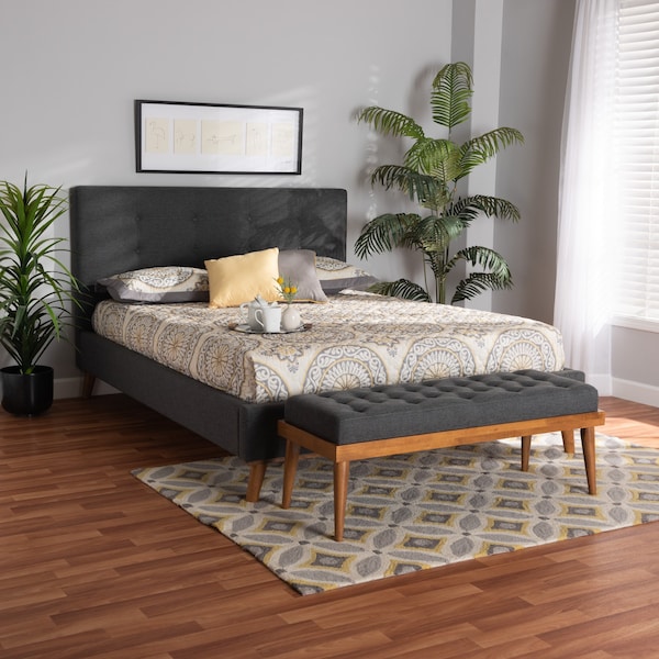 Baxton Studio Valencia MidCentury Modern Dark Grey Fabric Upholstered Full Size 2Piece Bedroom Set - 219-7833-9302-ZORO