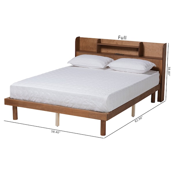 Baxton Studio Harper MidCentury  Walnut Brown Finished Wood Full Size Platform Bed with Charging Station - 218-11885-ZORO