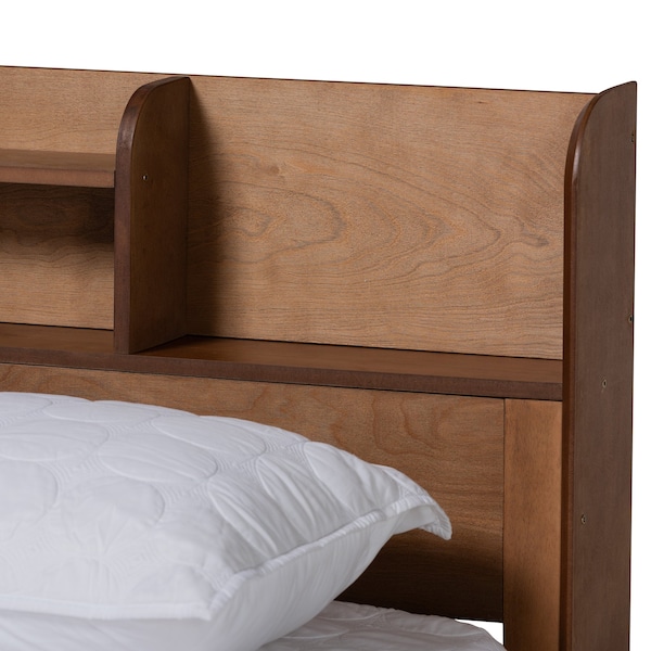 Baxton Studio Harper MidCentury  Walnut Brown Finished Wood Full Size Platform Bed with Charging Station - 218-11885-ZORO