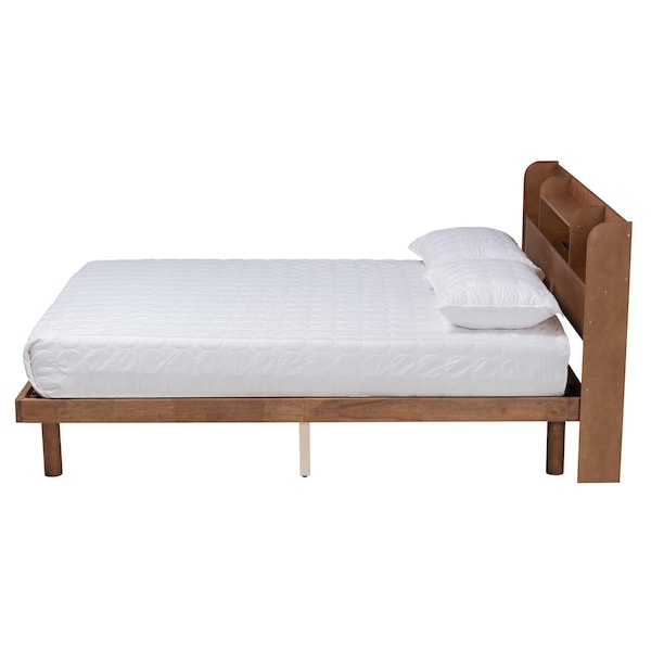 Baxton Studio Harper MidCentury  Walnut Brown Finished Wood Full Size Platform Bed with Charging Station - 218-11885-ZORO