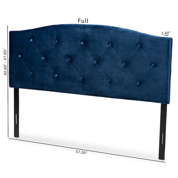 Baxton Studio Leone ModernNavy Blue Velvet Upholstered Headboard-Full - 198-12419-ZORO