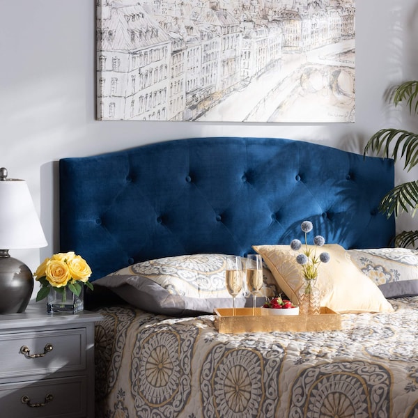 Baxton Studio Leone ModernNavy Blue Velvet Upholstered Headboard-Full - 198-12419-ZORO