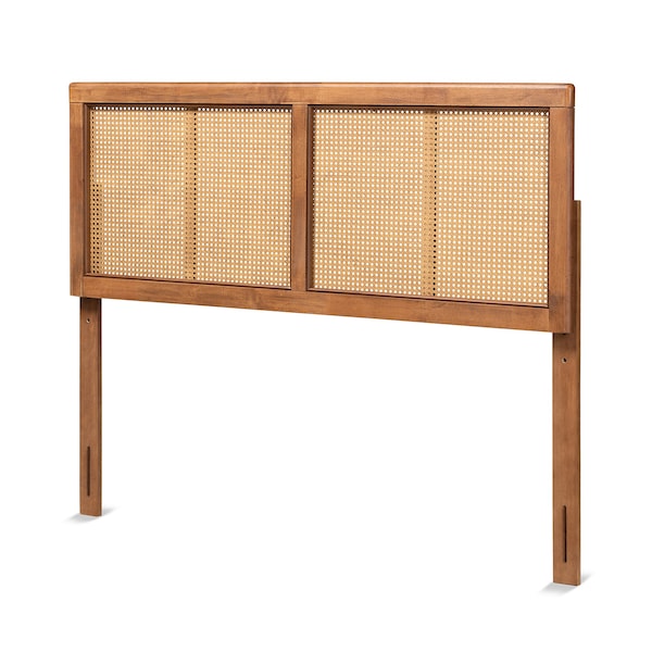 Baxton Studio Gilbert Mid-Century Modern Ash Walnut Finished Wood and Synthetic Rattan King Size Headboard - 181-11095-ZORO