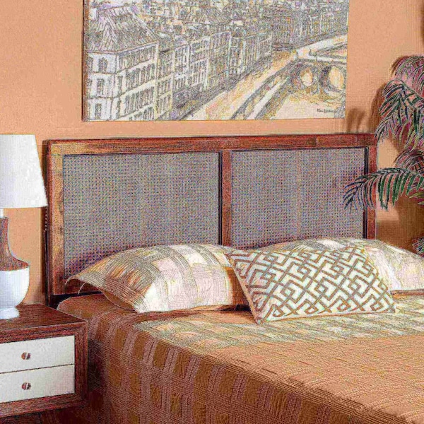 Baxton Studio Gilbert Mid-Century Modern Ash Walnut Finished Wood and Synthetic Rattan King Size Headboard - 181-11095-ZORO