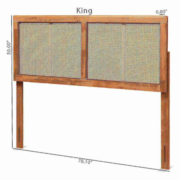 Baxton Studio Gilbert Mid-Century Modern Ash Walnut Finished Wood and Synthetic Rattan King Size Headboard - 181-11095-ZORO
