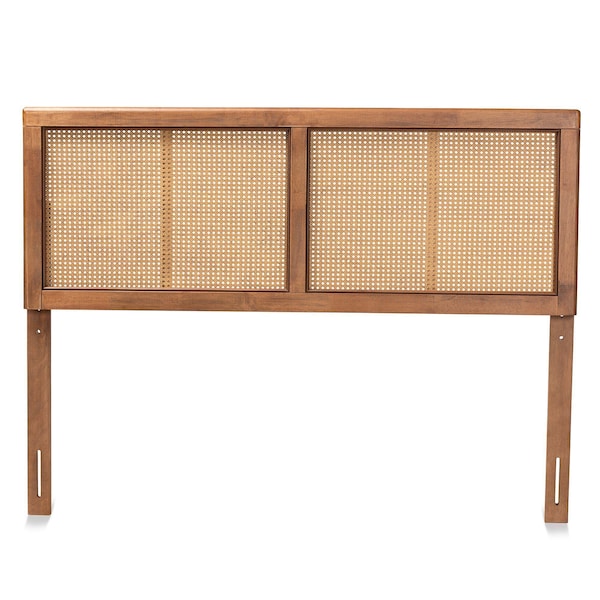Baxton Studio Gilbert Mid-Century Modern Ash Walnut Finished Wood and Synthetic Rattan King Size Headboard - 181-11095-ZORO
