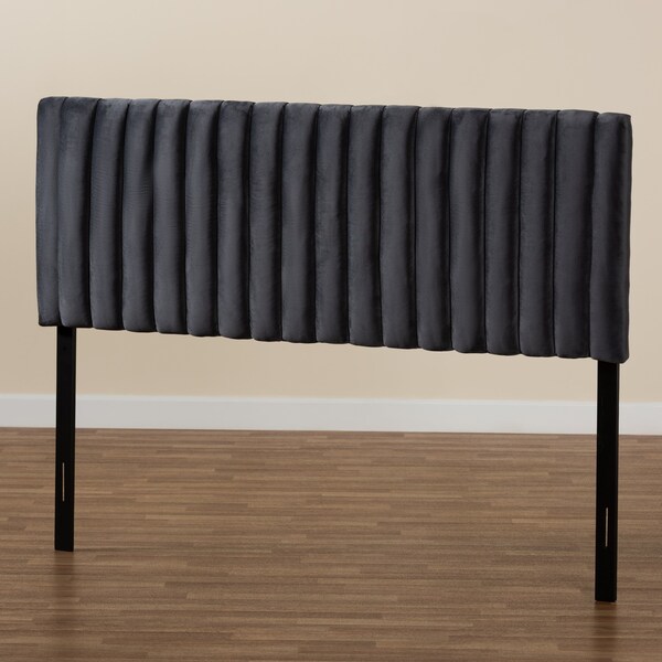 Baxton Studio Emile ModernGrey Velvet Upholstered and Dark Brown Finished Wood Headboard-Queen - 200-12405-ZORO