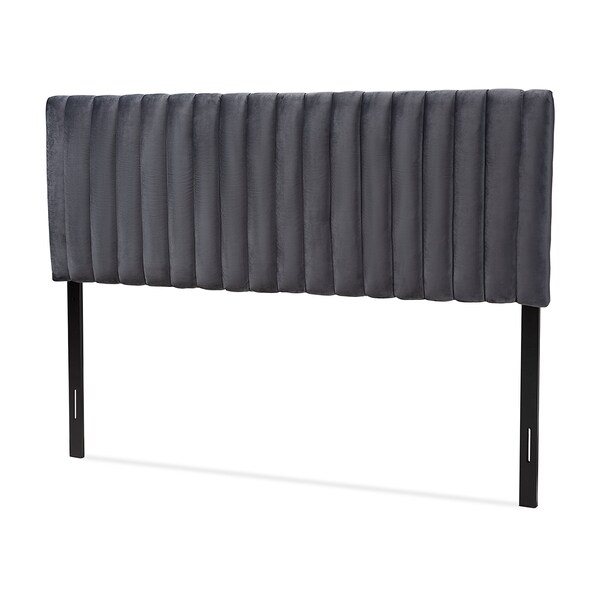 Baxton Studio Emile ModernGrey Velvet Upholstered and Dark Brown Finished Wood Headboard-Queen - 200-12405-ZORO