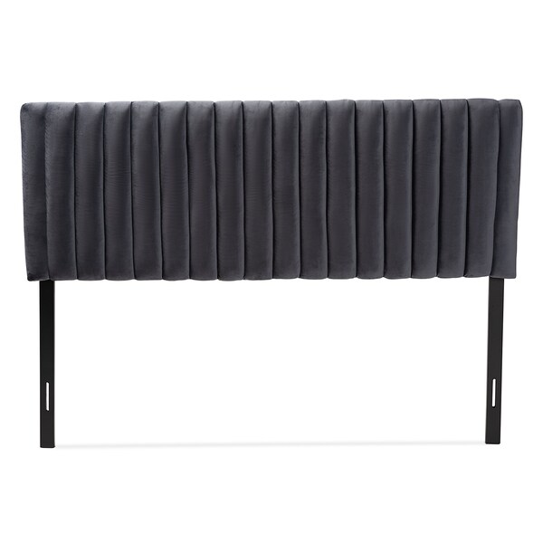 Baxton Studio Emile ModernGrey Velvet Upholstered and Dark Brown Finished Wood Headboard-Queen - 200-12405-ZORO