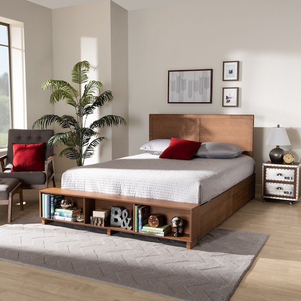 Baxton Studio Tamsin Wood Full Size 4-Drawer Platform Bed with Built-In Shelves - 173-9419-10668
