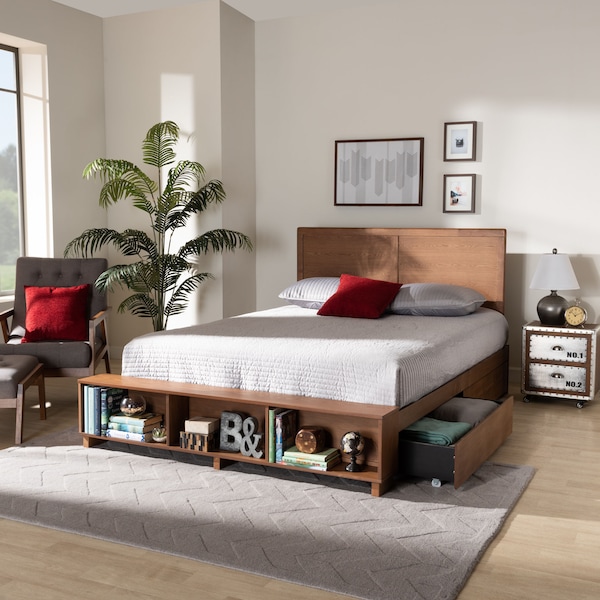 Baxton Studio Tamsin Wood Full Size 4-Drawer Platform Bed with Built-In Shelves - 173-9419-10668