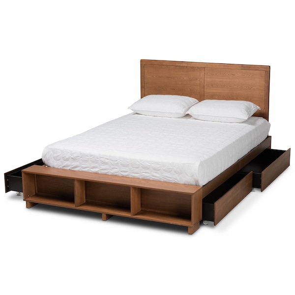 Baxton Studio Tamsin Wood Full Size 4-Drawer Platform Bed with Built-In Shelves - 173-9419-10668
