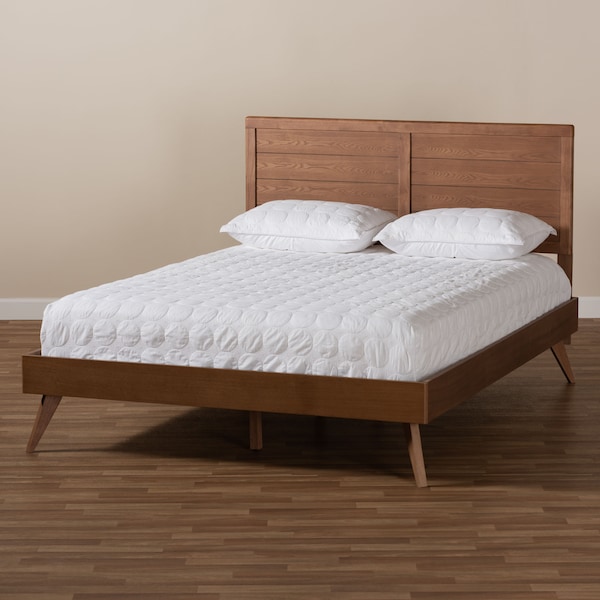 Baxton Studio Artemis Mid-Century Walnut Brown Finished Wood Queen Size Platform Bed - 156-9408-9426