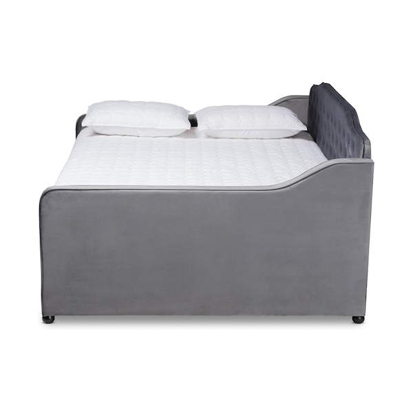 Baxton Studio Freda Grey Velvet and Button Tufted Full Size Daybed with Trundle - 164-10409