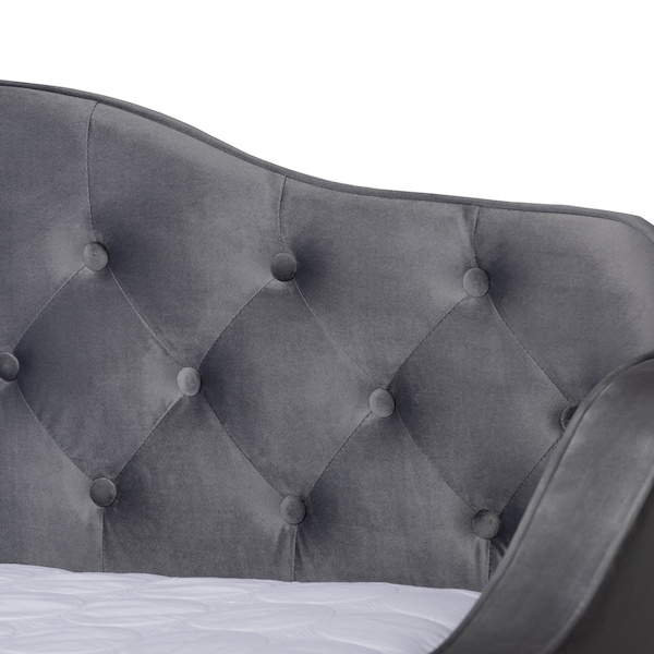 Baxton Studio Freda Grey Velvet and Button Tufted Full Size Daybed with Trundle - 164-10409