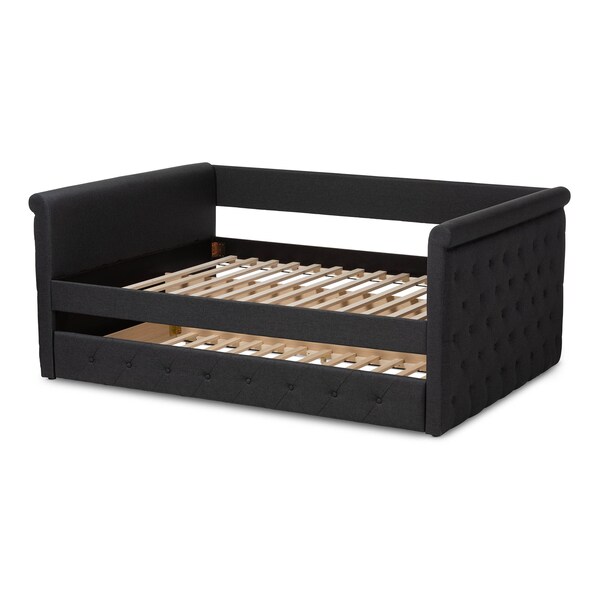Baxton Studio Alena Dark Grey Upholstered Full Size Daybed with Trundle - 147-8724