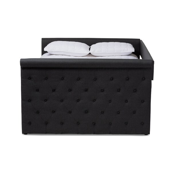 Baxton Studio Alena Dark Grey Upholstered Full Size Daybed with Trundle - 147-8724