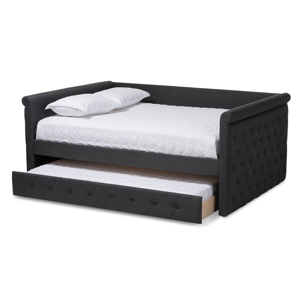 Baxton Studio Alena Dark Grey Upholstered Full Size Daybed with Trundle - 147-8724