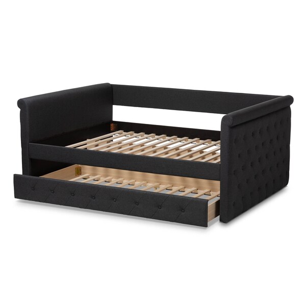 Baxton Studio Alena Dark Grey Upholstered Full Size Daybed with Trundle - 147-8724
