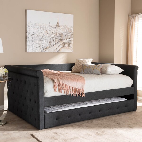 Baxton Studio Alena Dark Grey Upholstered Full Size Daybed with Trundle - 147-8724