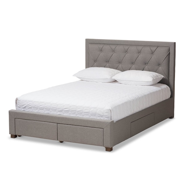 Baxton Studio Aurelie Modern Light Grey Upholstered King Size Storage Bed - 145-8129