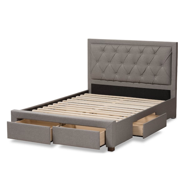 Baxton Studio Aurelie Modern Light Grey Upholstered King Size Storage Bed - 145-8129