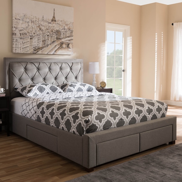 Baxton Studio Aurelie Modern Light Grey Upholstered King Size Storage Bed - 145-8129