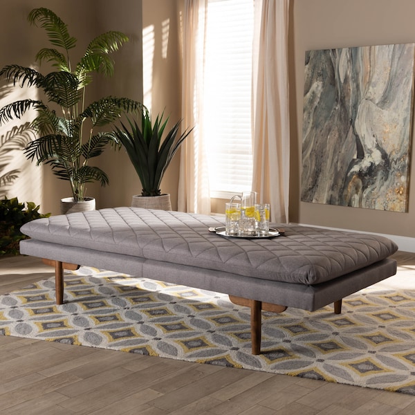 Baxton Studio Marit Mid-Century Grey Upholstered Walnut Finished Wood Daybed - 158-9617