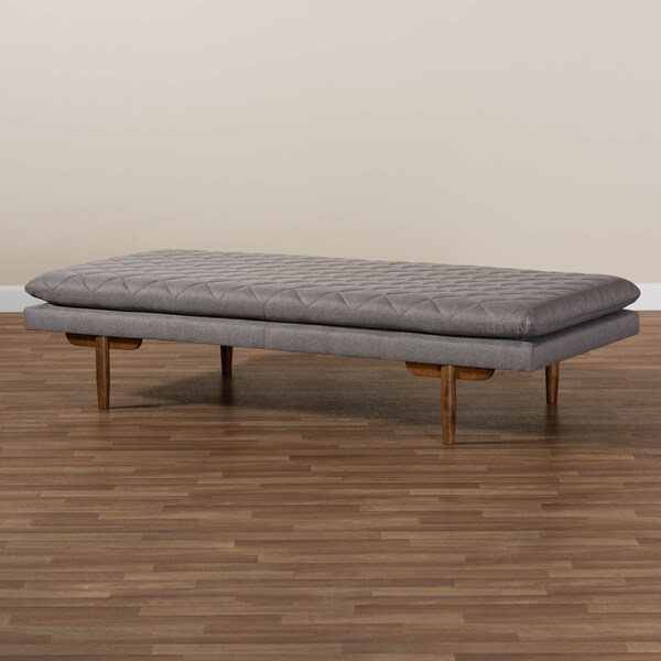 Baxton Studio Marit Mid-Century Grey Upholstered Walnut Finished Wood Daybed - 158-9617