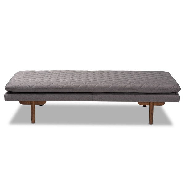 Baxton Studio Marit Mid-Century Grey Upholstered Walnut Finished Wood Daybed - 158-9617