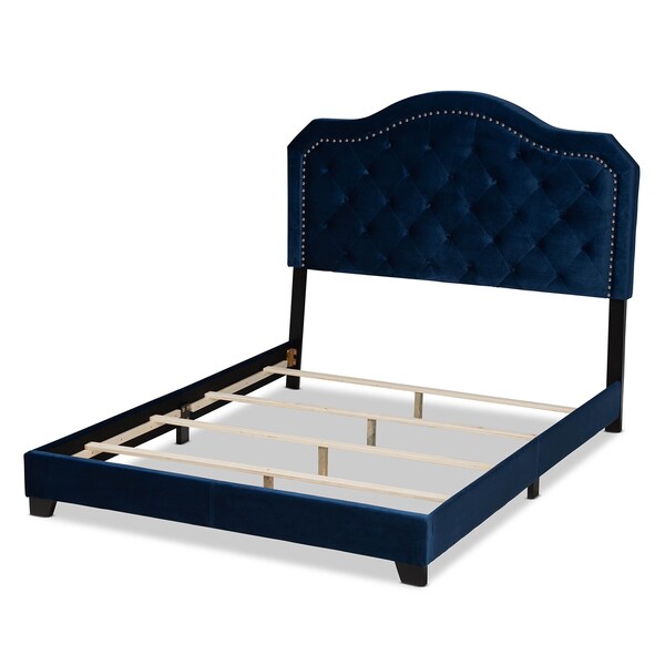 Baxton Studio Samantha Navy Blue Velvet Upholstered Queen Size Button Tufted Bed - 160-9839